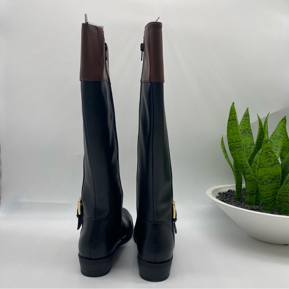 KAREN SCOTT Deliee2 Riding Boots in black and cognac faux leather size 6.5M NEW - Picture 3 of 9